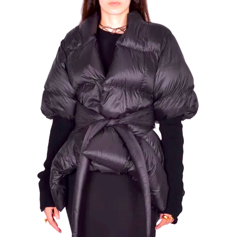 Black puffer jacket with knit sleeves winter coat down puffer jacket
